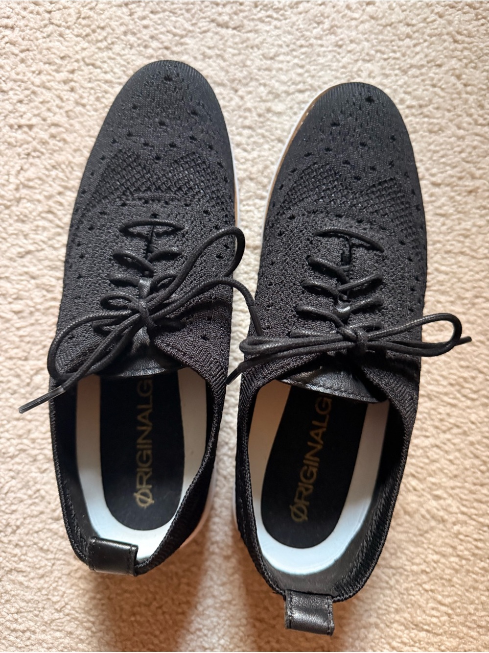 Women’s Cole Haan Black Knit Lace-Up Sneakers with Minimalist Design